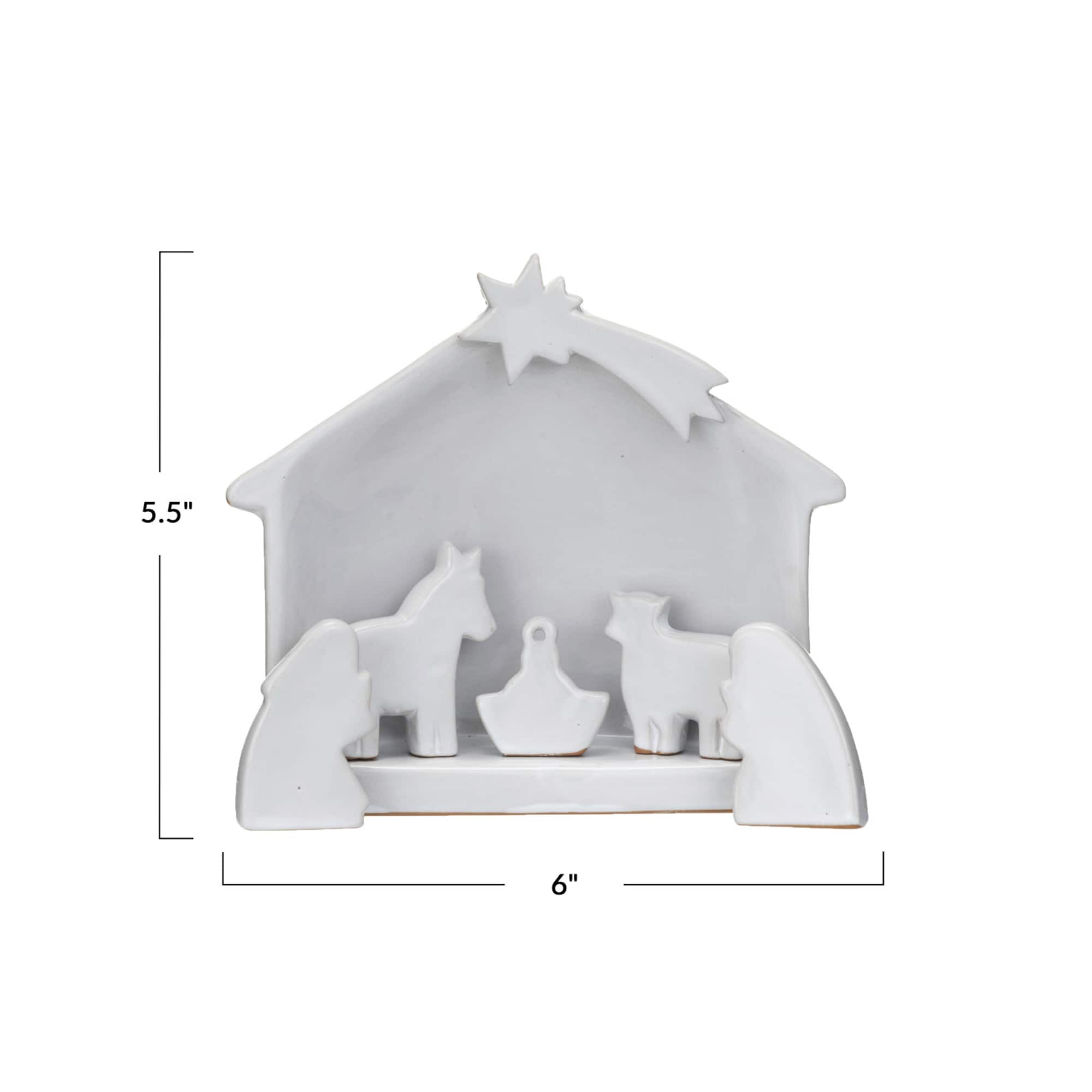 Hello Honey® 5.5" White Stoneware Nativity Set in Reactive Glaze